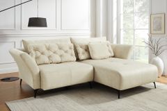 Modernes Ecksofa MARRAKESCH 265cm beige Samt 3-Sitzer inkl. Kissen Ottomane rechts