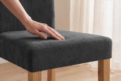 Design Stuhl GENUA grau Cord mit Massivholz-Beinen