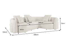 Retro Wohnlandschaft VOGUE 290cm beige Samt XXL-Sofa organische Form inkl. Kissen