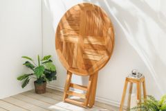 Massiver Gartentisch EMPIRE TEAK 70cm natur Teakholz rund klappbar Balkontisch Outdoor