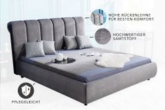 Design Bett MILANO 180x200cm grau Vogue Seiden Samtstoff