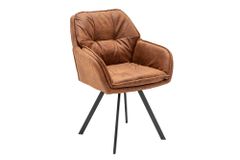 Drehbarer Design Stuhl MR. LOUNGER hellbraun Microfaser mit Armlehne Metall schwarz