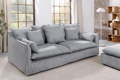 Großes 3-Sitzer Sofa HEAVEN 200cm hellgrau Cord Federkern Hussensofa abnehmbarer Bezug
