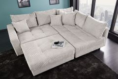 Modernes Ecksofa KENT 220cm beige Cord inkl. Hocker Federkern L-Form Wohnlandschaft