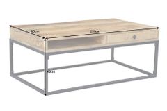 Massiver Couchtisch IRON CRAFT 100cm Mangoholz mit Schublade schwarzes Metallgestell