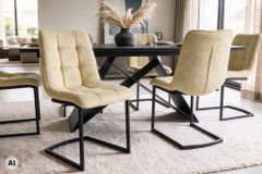 Freischwinger Stuhl MIAMI beige antik Microfaser matt schwarz Metallgestell