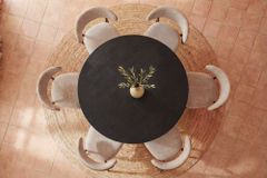 Design Esstisch BABYLON 120cm schwarz Fischgrät Eiche rund mit drei Säulenfüßen