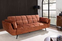 Schlafsofa BOUTIQUE 215cm rostbraun Samt 3-Sitzer mit mattschwarzen Füßen