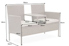 Moderne Gartenbank PORTOFINO 140cm natur beige Polyrattan Sitzbank mit Tisch wetterfest
