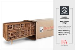 Massives Sideboard MARRAKESCH 160cm Mangoholz mit Verzierung Boho Stil