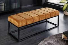 Moderne Sitzbank PETIT BEAUTÉ 110cm senfgelb Samt schwarzes Metallgestell
