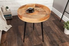 Massiver Beistelltisch PURE NATURE 45cm natur Mangoholz rund mit schwarzen Metallbeinen