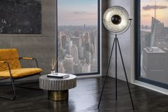 Industrial Stehlampe STUDIO 150cm schwarz Blattsilber-Optik neigbarer Schirm