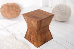 Massiver Beistelltisch PYRAMID 35cm braun Sheeshamholz stone finish Maserung Hocker