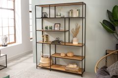 Industrial Bücherregal SLIM LINE 185x135cm Wildeiche schwarz sechs Regalböden
