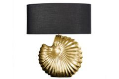 Design Tischlampe SHELL 60cm gold schwarz Metall Stoffschirm maritim