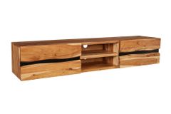 Hängendes TV-Lowboard AMAZONAS 160cm natur Akazie Massivholz Baumkante Metall schwarz