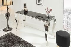 Eleganter Konsolentisch MODERN BAROCK 145cm schwarz Opalglas Edelstahlbeine