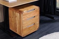 Massiver Rollcontainer CUBUS 60cm braun Akazienholz honey finish drei Schubladen