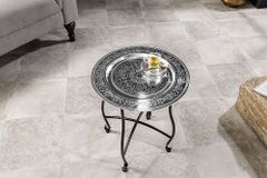 Runder Beistelltisch MARRAKESCH 50cm silber Teetisch abnehmbares Tablett klappbar