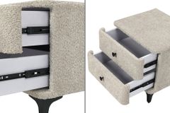 Moderner Nachttisch ART DECO 45cm greige Bouclé mit Schubladen schwarz Metall