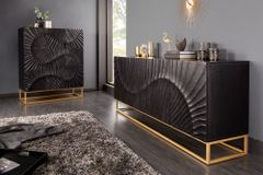 Massives Highboard SCORPION 120cm schwarz Mangoholz aufwendige 3D Schnitzereien