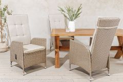 Outdoor Gartenstuhl SYLT natur beige Polyrattan Hochlehner mit Armlehne verstellbar wetterfest