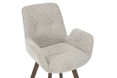 Drehbarer Design Stuhl BALTIC taupe Bouclé Tweed Soft Eiche Massivholz Walnuss