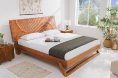 Design Bett SCORPION 180x200cm braun Mangoholz 3D Schnitzerei Massivholz Doppelbett