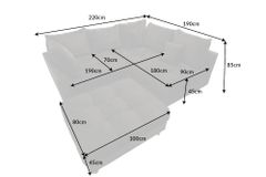 Moderne Wohnlandschaft KENT 220cm grau Samt Ecksofa Federkern inkl. Hocker und Kissen