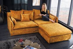 Großer Hussenhocker HEAVEN 100cm senfgelb Samt Landhausstil Sofahocker waschbarer Bezug