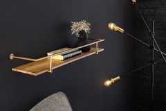Massives Wandregal HERITAGE 75cm natur Pinienholz gold Metall