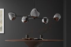 Design Hängelampe LIQUID DIAMOND 100cm smoke schwarz Glas fünf Schirme Kugelleuchte