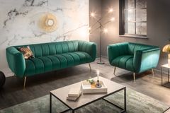 Design 3-Sitzer Sofa NOBLESSE 225cm smaragdgrün Samt Federkern goldene Metallfüße