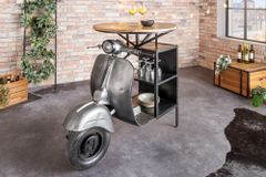 Vintage Bartisch UPCYCLING SCOOTER 120cm silber Mangoholz rund handmade