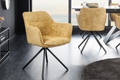 Drehbarer Stuhl VERONA senfgelb Strukturstoff mit Armlehne Metallbeine schwarz