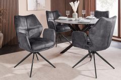 Drehbarer Design Stuhl CONCORD dunkelgrau Samt Taschenfederkern Metallgestell schwarz