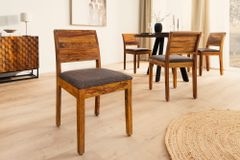 Massivholz Stuhl PURE braun stone finish graubraun Sheesham mit Strukturstoffbezug