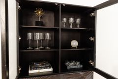Massives Highboard GOLDEN SUNSET 180cm schwarz gold Mangoholz mit Glastüren Vitrine
