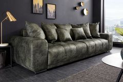 Big Sofa ELEGANCIA 285cm moosgrün Microfaser XXL Couch inkl. Kissen Federkern