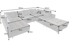 Moderne XXL Wohnlandschaft KENT 305cm grau Samt Bigsofa inkl. Hocker Federkern