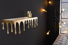 Handgefertigtes Wandregal LIQUID LINE 60cm gold antik Metall Tropfen-Design