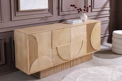 Massives Sideboard ART DECO 170cm weiß gekälkt Mangoholz 3D-Front handmade