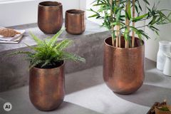 2er Set Blumentopf FLOWERS L 15/20cm Metall kupfer geflammt