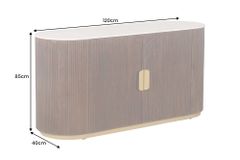Massives Sideboard GATSBY 120cm braun Mangoholz gold Metall weiße Marmorplatte