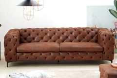 Chesterfield 3-Sitzer Sofa MODERN BAROCK 235cm antik braun Federkern Microfaser