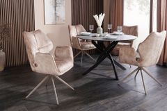 Drehbarer Design Stuhl CONCORD champagner greige Samt Taschenfederkern Metallgestell greige