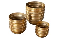 3er Set Blumentopf ORIENT 25/20/15cm Metall gold Hammerschlag Design