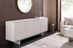 Design Sideboard SAVOY 180cm kaschmir weiß Marmor Keramik mit Stauraum und 3D-Front
