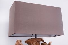 Handgefertigte Tischlampe ARAGON 50cm braun Treibholz-Fuß mit Leinenschirm